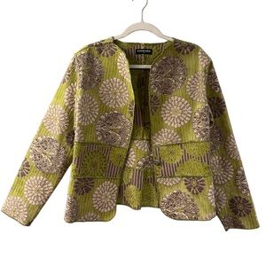 Khangura Artful Floral Tapestry One Button Jacket Green Cream Taupe